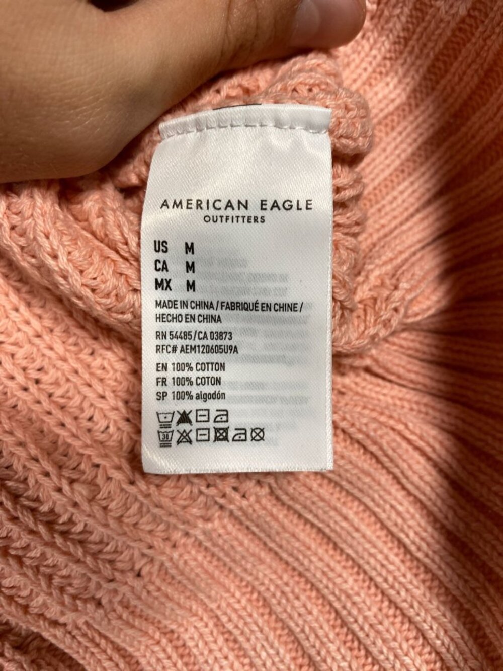 American Eagle Womens Oversized Knit Sweater Peach Pink Crew Neck 100% Cotton M - Picture 5 of 8